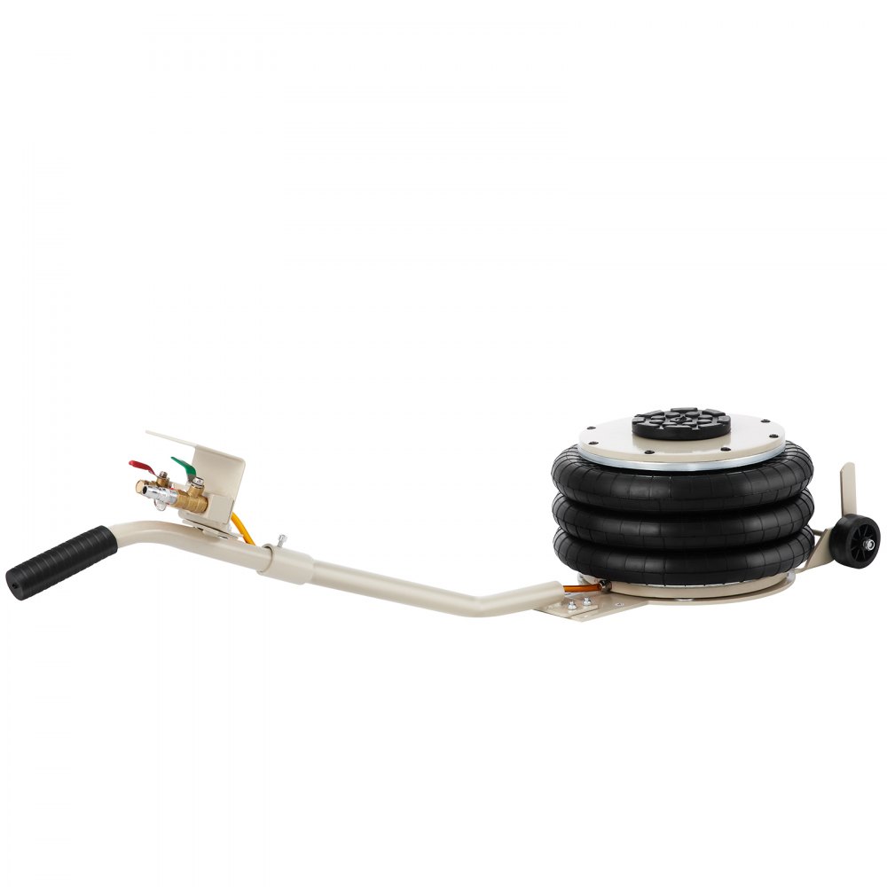 VEVOR pneumatic jack with handle and air-filled suspension bags.