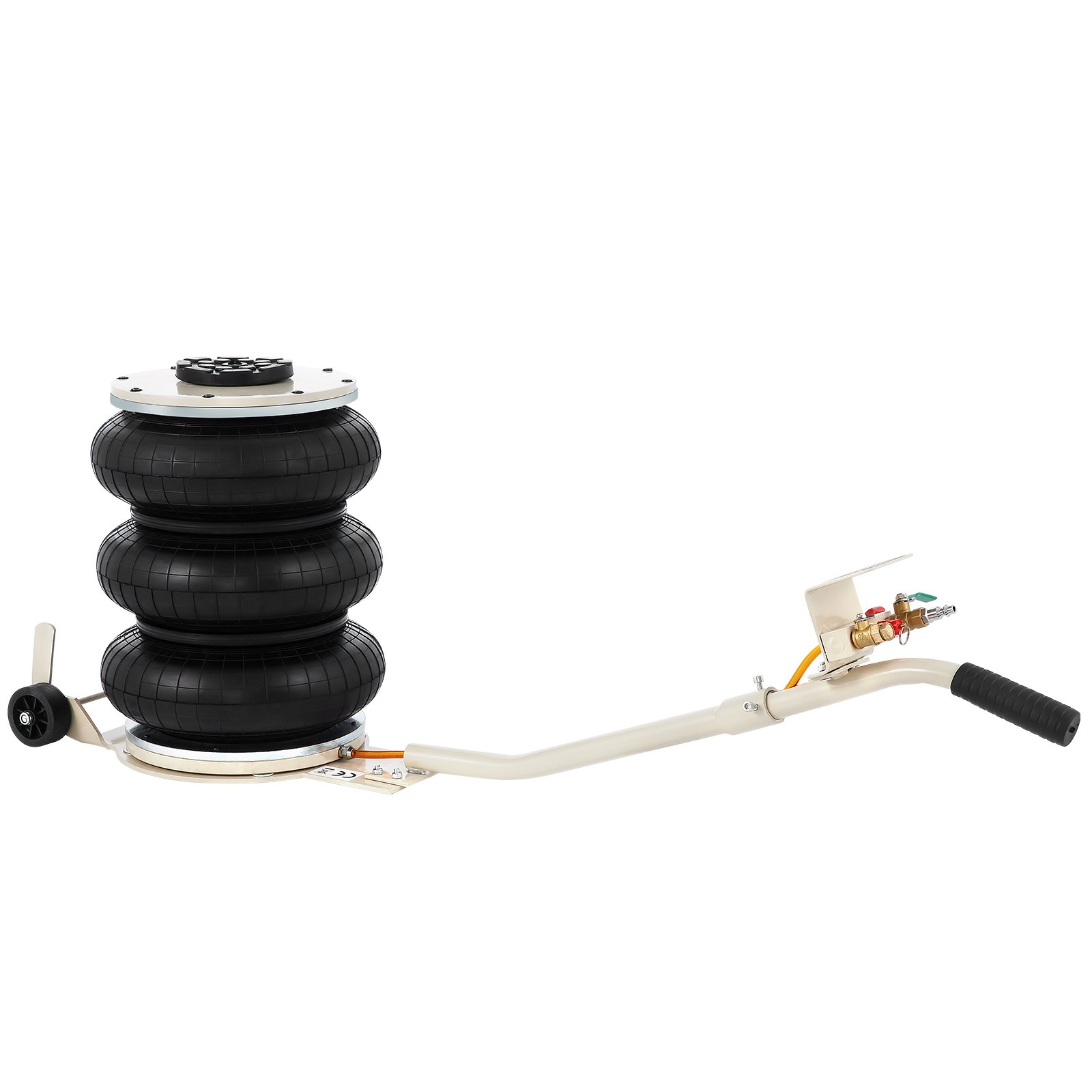 VEVOR pneumatic jack with black triple-bag design and long handle.