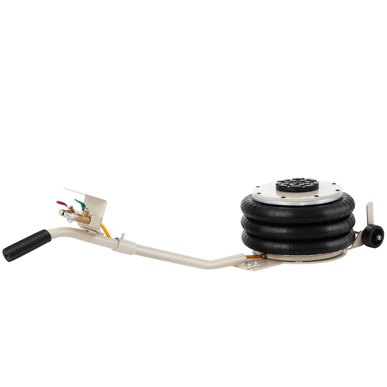 VEVOR pneumatic jack with handle and air-filled suspension bags.