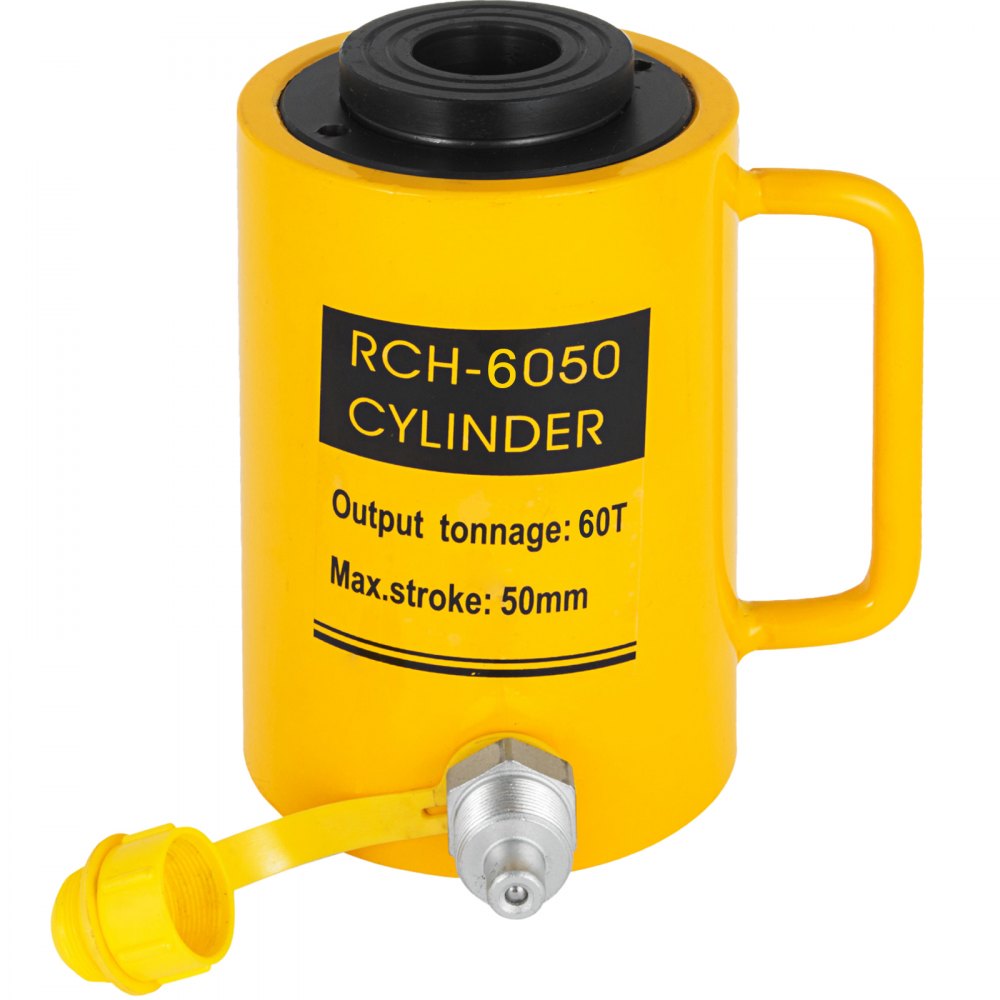 yellow VEVOR hydraulic cylinder jack rch-6050, 60t output tonnage, 50mm max stroke.