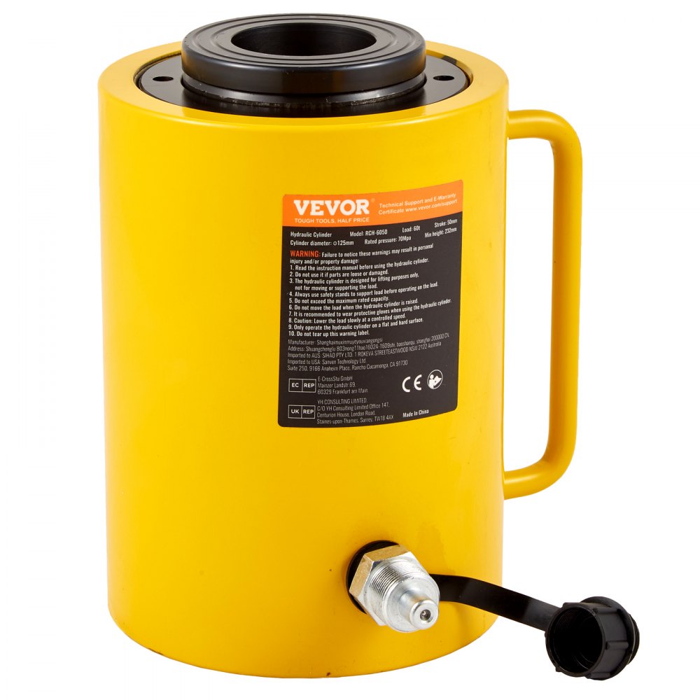 VEVOR 60T 2 Inch Hydraulic Cylinder Jack Hollow Single Acting Hydraulic Ram Cylinder 50 mm Hydraulic Lifting Cylinders for Riggers Fabricators (60T 2 Inch Hollow)