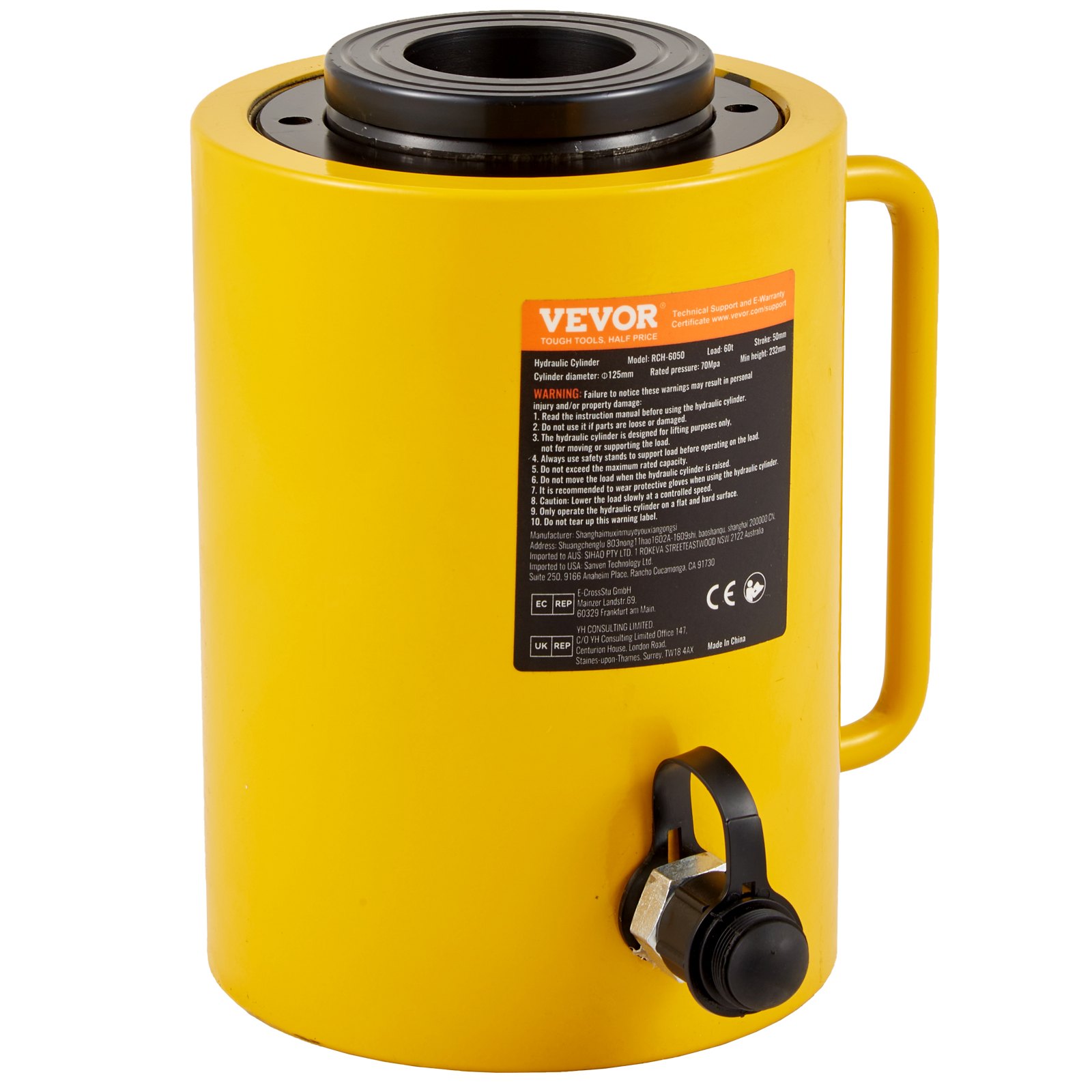 VEVOR 60T 2 Inch Hydraulic Cylinder Jack Hollow Single Acting Hydraulic Ram Cylinder 50 mm Hydraulic Lifting Cylinders for Riggers Fabricators (60T 2 Inch Hollow)