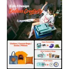 VEVOR Heat Press Machine, 15 x 15 inch, 5-in-1 Multifunction, Heat Up Fast and Even, All-New Patented Design, Easy to Control, Sublimation Press Machine for T-shirts/Tumblers/Caps/Plates, Light Green