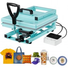 VEVOR Heat Press Machine, 15 x 15 inch, 5-in-1 Multifunction, Heat Up Fast and Even, All-New Patented Design, Easy to Control, Sublimation Press Machine for T-shirts/Tumblers/Caps/Plates, Light Green