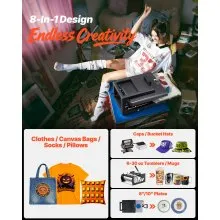 VEVOR Hybrid Heat Press, 15 x 15 inch, 8-in-1 Multifunction, Heat Up Fast and Even, All-New Patented Design, Easy to Control, Sublimation Press Machine for T-shirts/Mugs/Tumblers/Caps/Plates, Black