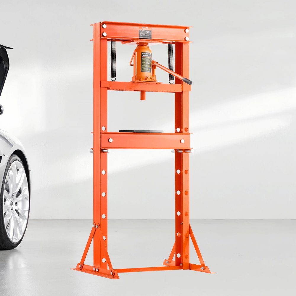 VEVOR Hydraulic Shop Press, 20 T H-Frame Shop Press with Press Plate & Triangular Support, Stable Garage Floor Adjustable Hydraulic Press with Relief Valve, Fit for Bending, Straightening & Stamping