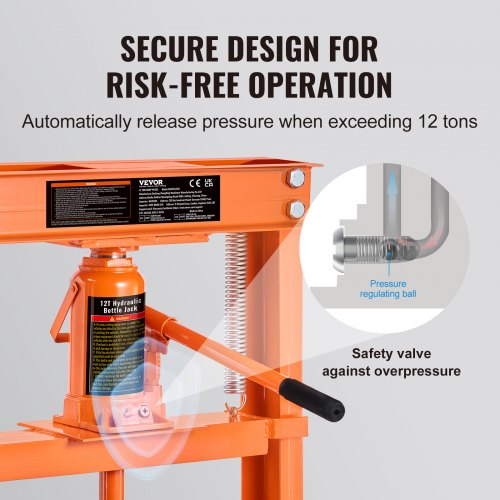 12 Ton Hydraulic Shop Press - H-Frame Garage Press With Plates For Bearings & Ball Joints, Blue - View #11