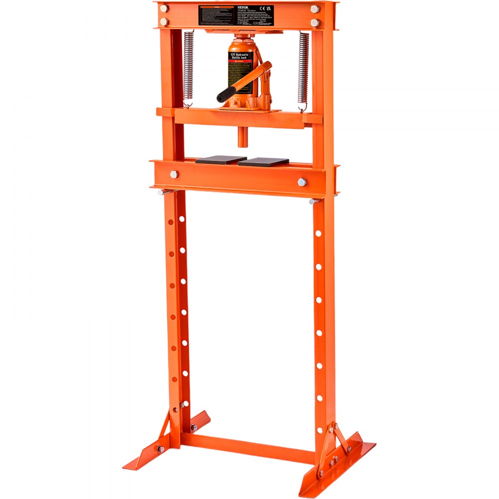 VEVOR Hydraulic, 12 Ton H-Frame Floor, Stamping Plates, Adjustable Working Table Height for Bending or Straightening Metal, Garages, or Homes Shop Press, Orange