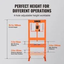 VEVOR Hydraulic Shop Press, 6 Ton H-Frame Hydraulic Garage/Shop Floor Press, Adjustable Shop Press with Press Plates, Heavy Duty Hydraulic Press for Garage, Shop, Workshop