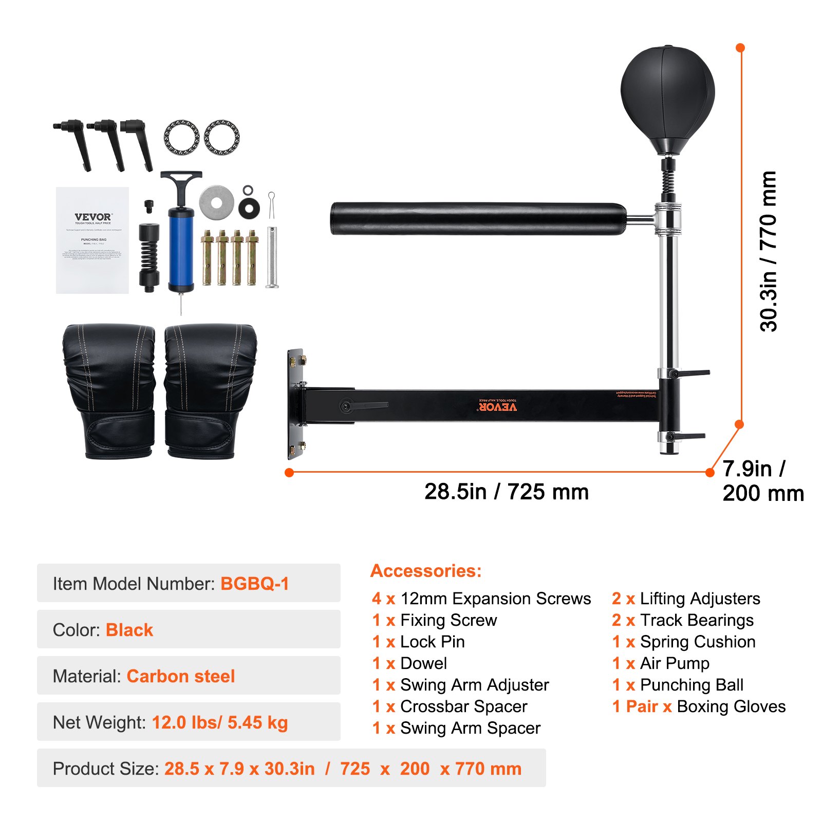 VEVOR Wall Mount Boxing Spinning Bar, Spinning Bar with Punching Ball, Adjustable Boxing Speed Trainer, Reflex Boxing Bar with Gloves, Boxing Training Equipment for Kickboxing, MMA, Fitness