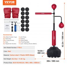 VEVOR Boxing Speed Trainer, Punching Bag with Stand, Reflex Boxing Bag for Teens & Adults, Height Adjustable Free Standing Strike Bag Set with Gloves, Workout Speed Bag for Home Gym Training, Red