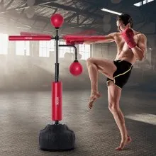 VEVOR Boxing Speed Trainer, Punching Bag with Stand, Reflex Boxing Bag for Teens & Adults, Height Adjustable Free Standing Strike Bag Set with Gloves, Workout Speed Bag for Home Gym Training, Red