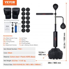 VEVOR Boxing Speed Trainer, Punching Bag with Stand, Reflex Boxing Bag for Teens & Adults, Height Adjustable Free Standing Strike Bag Set with Gloves, Workout Speed Bag for Home Gym Training, Black