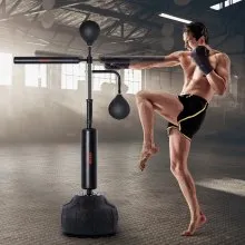 VEVOR Boxing Speed Trainer, Punching Bag with Stand, Reflex Boxing Bag for Teens & Adults, Height Adjustable Free Standing Strike Bag Set with Gloves, Workout Speed Bag for Home Gym Training, Black