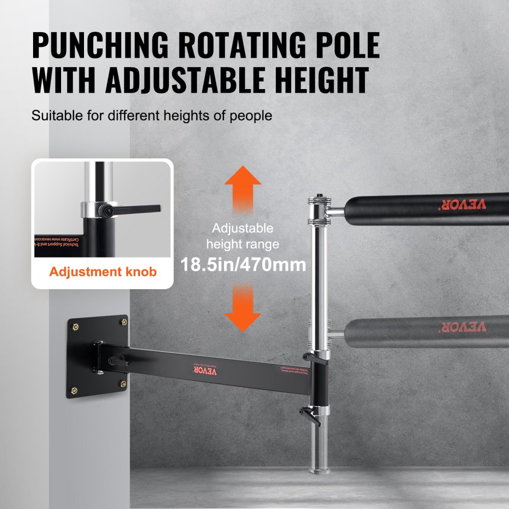 VEVOR Wall Mount Boxing Spinning Bar, Adjustable Punching Spinning Bar, Boxing Speed Trainer with Gloves, Black Reflex Boxing Bar, Boxing Training Equipment for Kickboxing, MMA, Stress Relief, Fitness