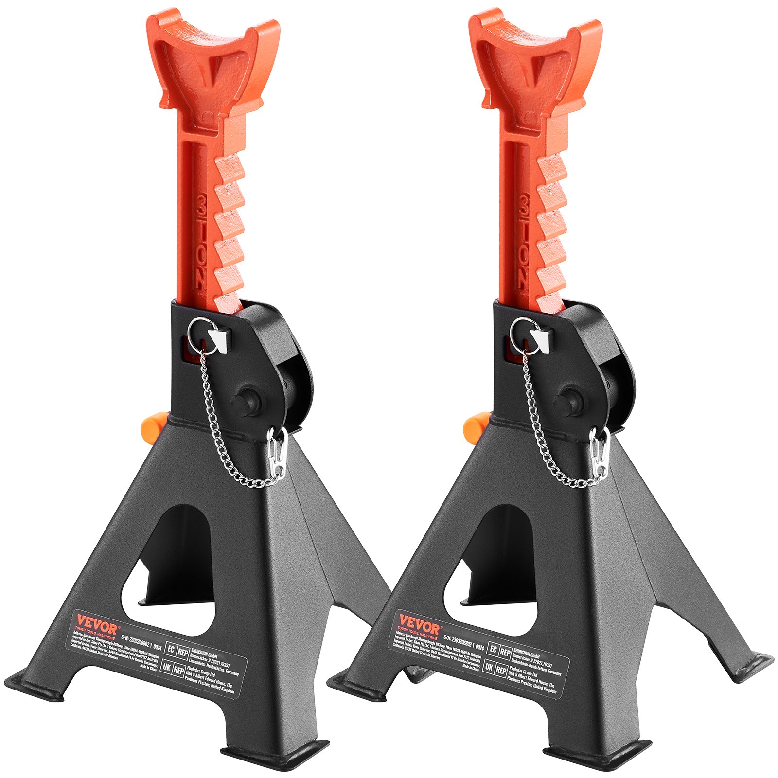 VEVOR Jack Stands, 3 Ton (6,000 lbs) Capacity Car Jack Stands Double Locking, 10.8-16.3 inch Adjustable Height, for lifting SUV, Pickup Truck, Car and UTV/ATV, Red, 1 Pair