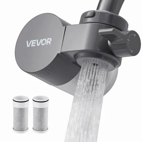 VEVOR Faucet Mount Water Filter, Horizontal Water Purifier for Sink Tap, Carbon Fiber Filter, Removes Chlorine Lead with 3 Filters, Fits Most Kitchen or Bathroom Faucets, Gray