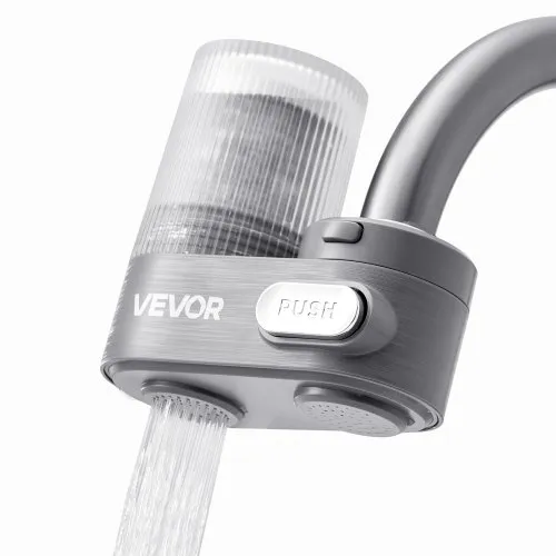 VEVOR Faucet Mount Water Filter, Vertical Water Purifier for Sink Tap, Carbon Fiber Filters, Removes Chlorine Lead with 1 Filter, Fits Most Kitchen or Bathroom Faucets, Gray