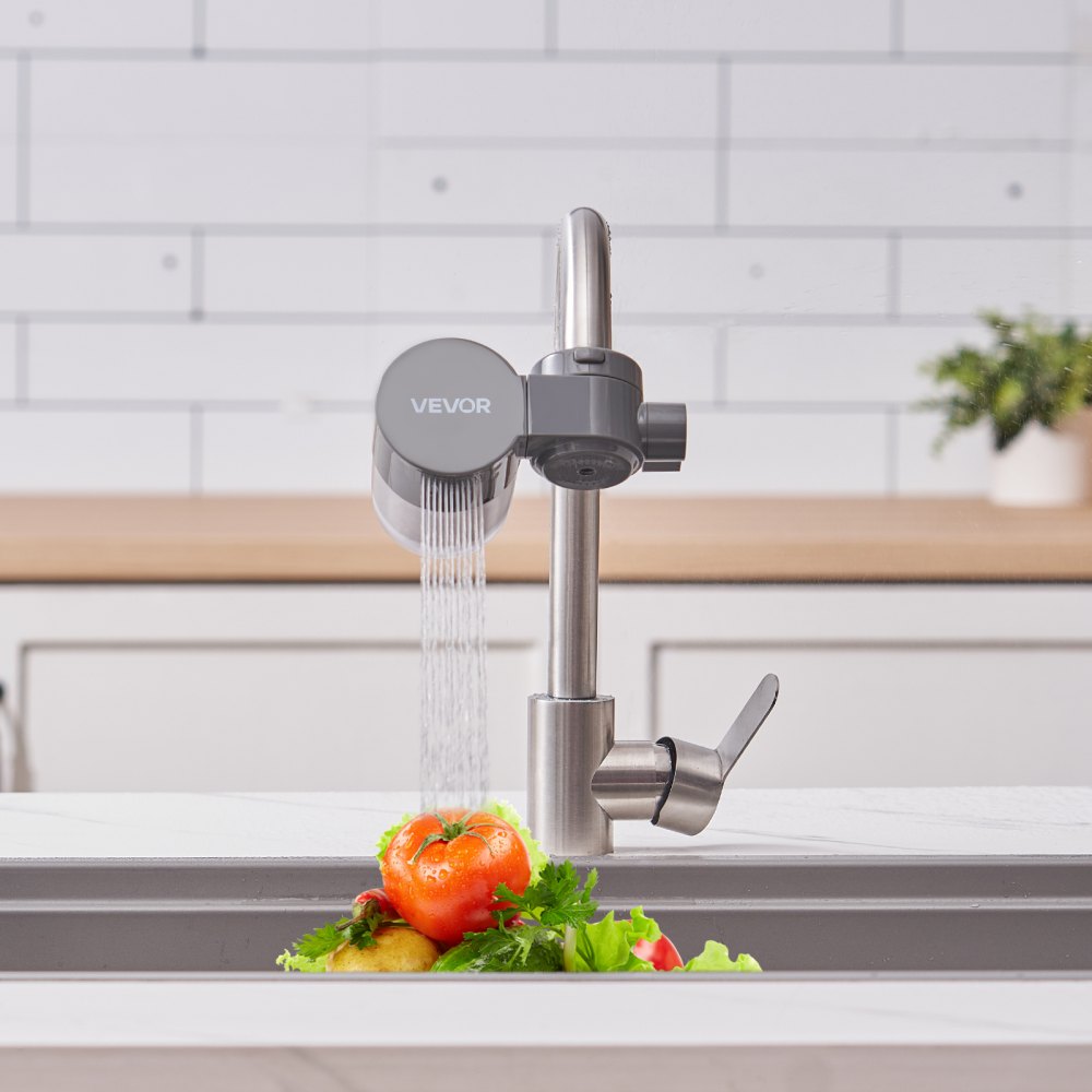 VEVOR Faucet Mount Water Filter, Horizontal Water Purifier for Sink Tap, Carbon Fiber Filters, Removes Chlorine Lead with 1 Filter, Fits Most Kitchen or Bathroom Faucets, Gray