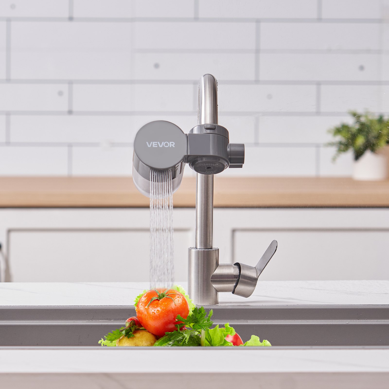VEVOR Faucet Mount Water Filter, Horizontal Water Purifier for Sink Tap, Carbon Fiber Filters, Removes Chlorine Lead with 1 Filter, Fits Most Kitchen or Bathroom Faucets, Gray