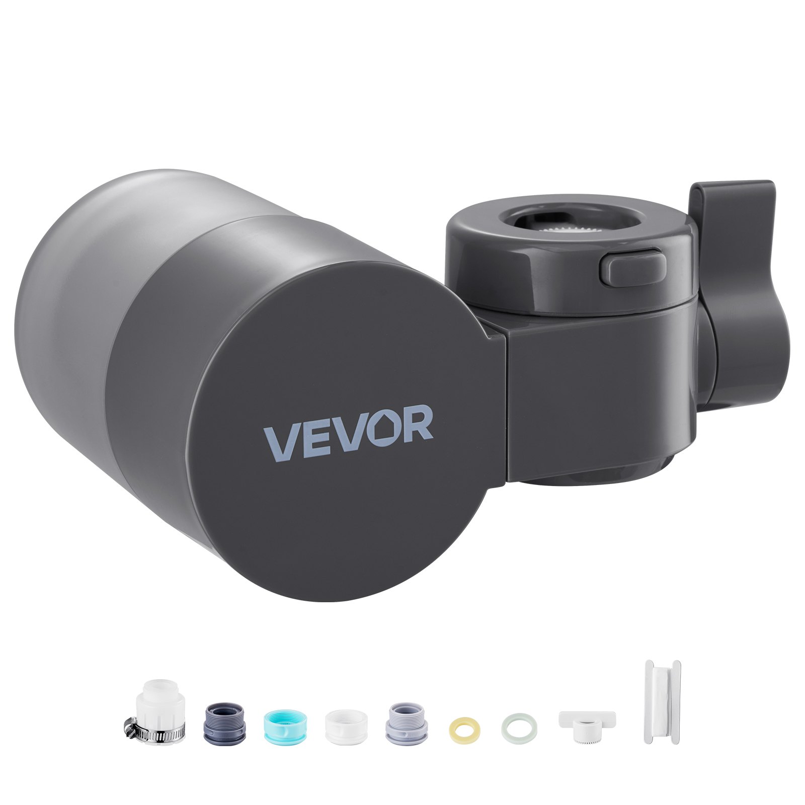VEVOR Faucet Mount Water Filter, Horizontal Water Purifier for Sink Tap, Carbon Fiber Filters, Removes Chlorine Lead with 1 Filter, Fits Most Kitchen or Bathroom Faucets, Gray