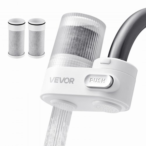 VEVOR Faucet Mount Water Filter, Vertical Water Purifier for Sink Tap, Carbon Fiber Filter, Removes Chlorine Lead with 3 Filters, Fits Most Kitchen or Bathroom Faucets, White