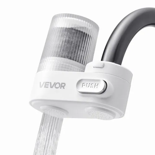 VEVOR Faucet Mount Water Filter, Vertical Water Purifier for Sink Tap, Carbon Fiber Filters, Removes Chlorine Lead with 1 Filter, Fits Most Kitchen or Bathroom Faucets, White