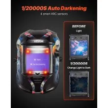 VEVOR Welding Helmet Auto Darkening, 3.94" x 3.15" True Color Welding Hood, 1/1/1/1 Solar-Powered Welder Mask 4 Arc Sensors, Wide Shade 4/5-9/9-13 for TIG MIG ARC Weld Grinding Cutting - METIS Series