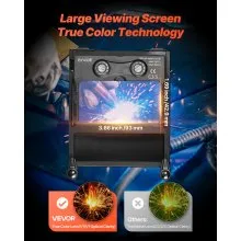 VEVOR Welding Helmet Auto Darkening, 3.66" x 1.69" True Color Welding Hood, Solar Powered Welder Mask 2 Arc Sensors, Shade 4/9-13 for TIG MIG ARC Weld Grinding - CRIUS Series (Blue Lightning Pattern)