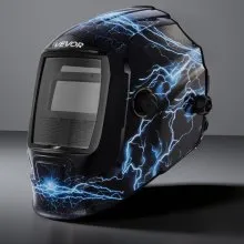 VEVOR Welding Helmet Auto Darkening, 3.66" x 1.69" True Color Welding Hood, Solar Powered Welder Mask 2 Arc Sensors, Shade 4/9-13 for TIG MIG ARC Weld Grinding - CRIUS Series (Blue Lightning Pattern)