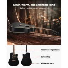 41 in Cutway Acoustic Guitar Beginner Bundle with Gig Bag for Adult Solo Black