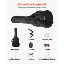 41 in Cutway Acoustic Guitar Beginner Bundle with Gig Bag for Adult Solo Black