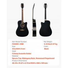41 in Cutway Acoustic Guitar Beginner Bundle with Gig Bag for Adult Solo Black
