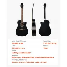 41 in Cutway Acoustic Guitar Beginner Bundle with Gig Bag for Adult Solo Black