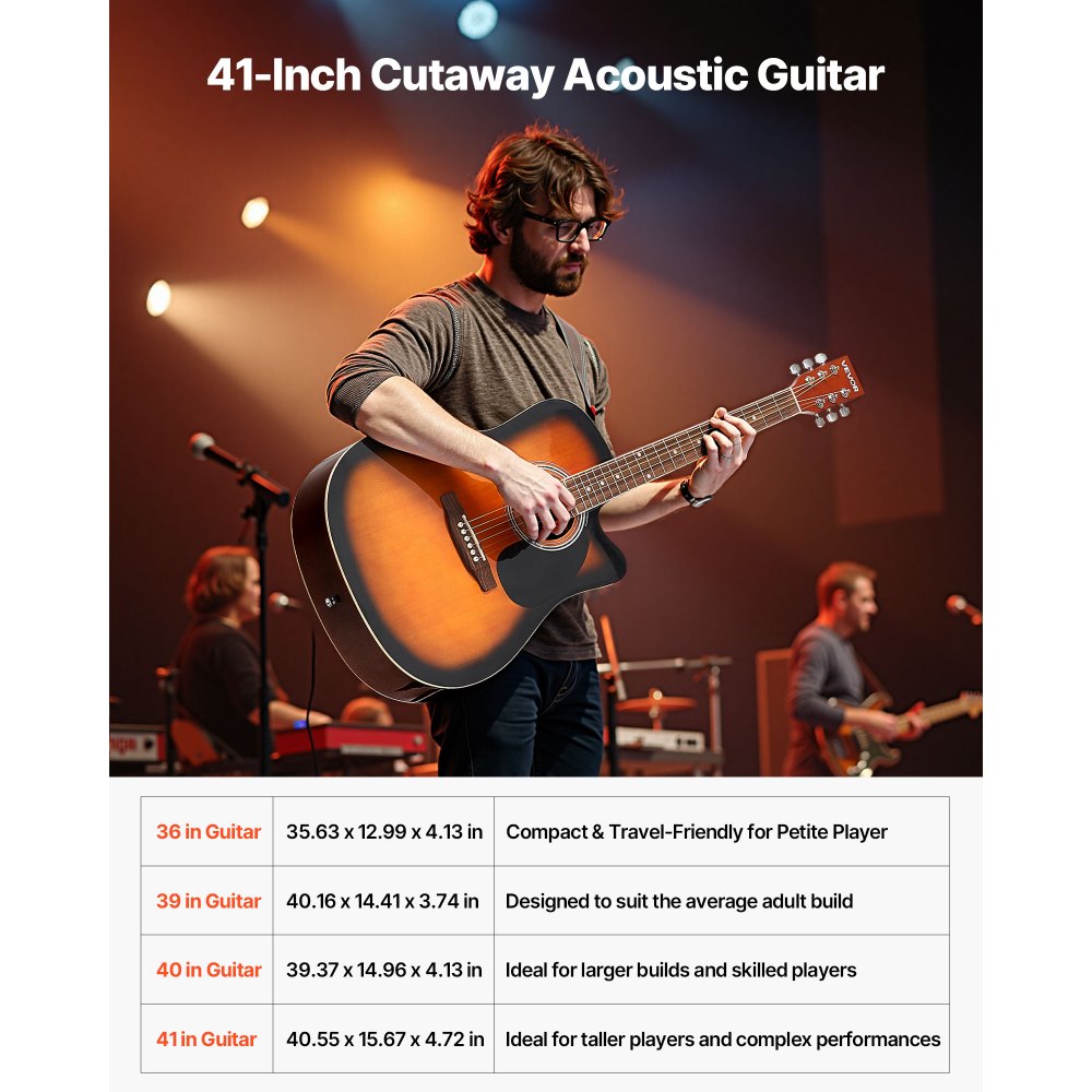 VEVOR 104.,4 mm (41 inch) Cutway Acoustic Guitar Beginner Bundle Gig Bag for Adult Sunburst