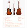 VEVOR 104.,4 mm (41 inch) Cutway Acoustic Guitar Beginner Bundle Gig Bag for Adult Sunburst