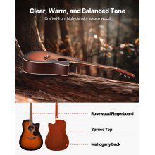 41 in Cutway Acoustic Guitar Beginner Bundle with Gig Bag for Adult Sunburst
