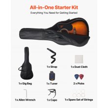 41 in Cutway Acoustic Guitar Beginner Bundle with Gig Bag for Adult Sunburst