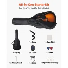41 in Cutway Acoustic Guitar Beginner Bundle with Gig Bag for Adult Sunburst
