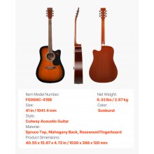 41 in Cutway Acoustic Guitar Beginner Bundle with Gig Bag for Adult Sunburst