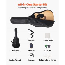 41 in Cutway Acoustic Guitar Natural Beginner Bundle with Gig Bag for Adult Solo
