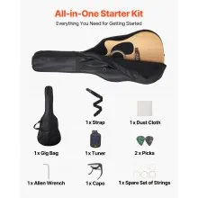 41 in Cutway Acoustic Guitar Natural Beginner Bundle with Gig Bag for Adult Solo