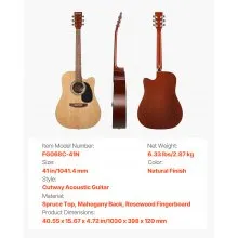 41 in Cutway Acoustic Guitar Natural Beginner Bundle with Gig Bag for Adult Solo