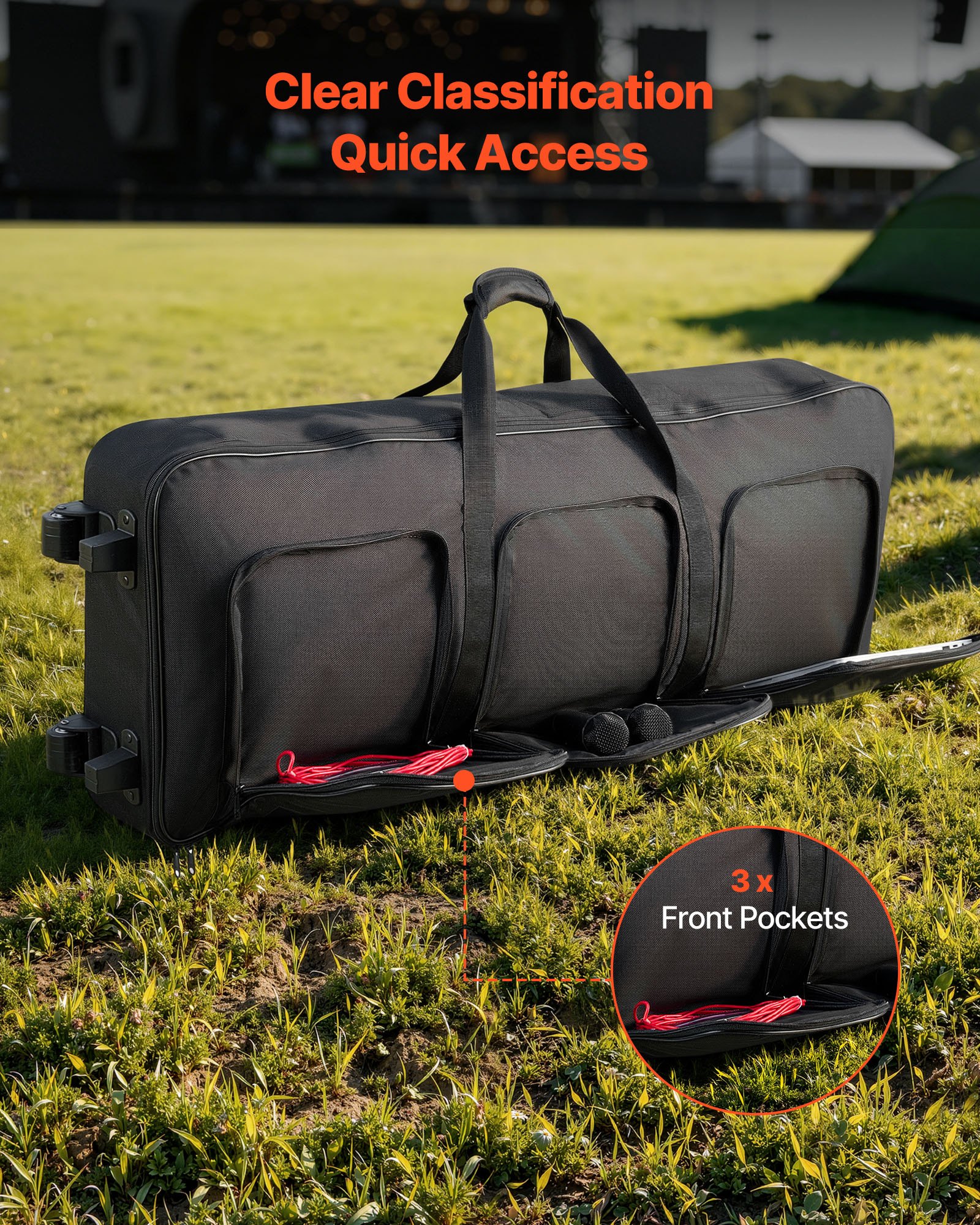 VEVOR 88 Key Keyboard Case, 1040 x 430 x 130 mm Interior, Padded Rolling Piano Case with Wheels, Sturdy Handle, 3-Pocket Storage, Gig Bag with Smooth Wheels, for 88 Note Keyboards and Electric Pianos