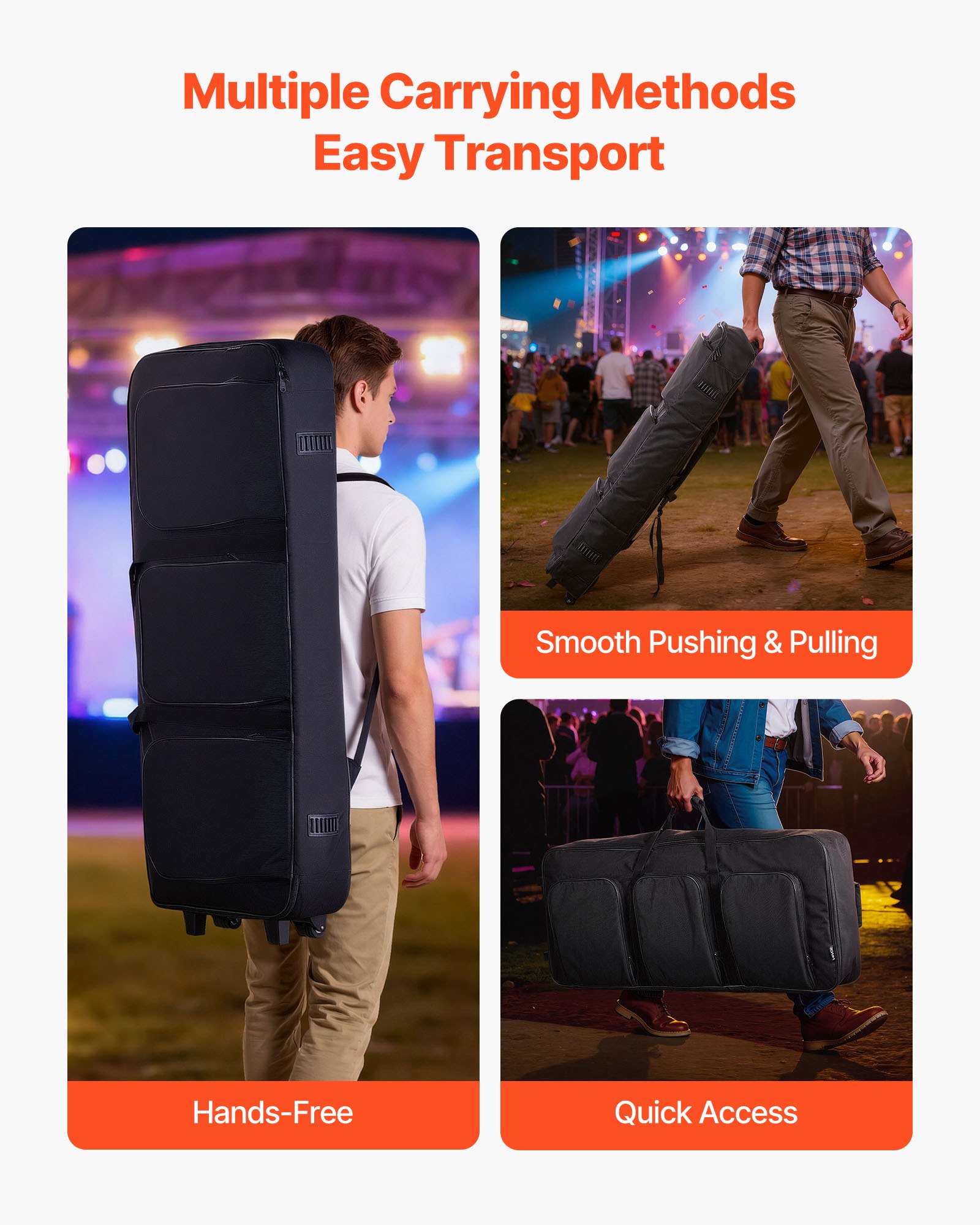 VEVOR 88 Key Keyboard Case, 1040 x 430 x 130 mm Interior, Padded Rolling Piano Case with Wheels, Sturdy Handle, 3-Pocket Storage, Gig Bag with Smooth Wheels, for 88 Note Keyboards and Electric Pianos