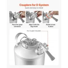 VEVOR Cleaning Keg, 6.5L Keg Line Cleaning Kit with D Coupler Connection & Rubber Base, Beer Lines Cleaner Used for Beer Line Cleaning, 304Stainless Steel Kegerator Beers Lines Cleaner Kit