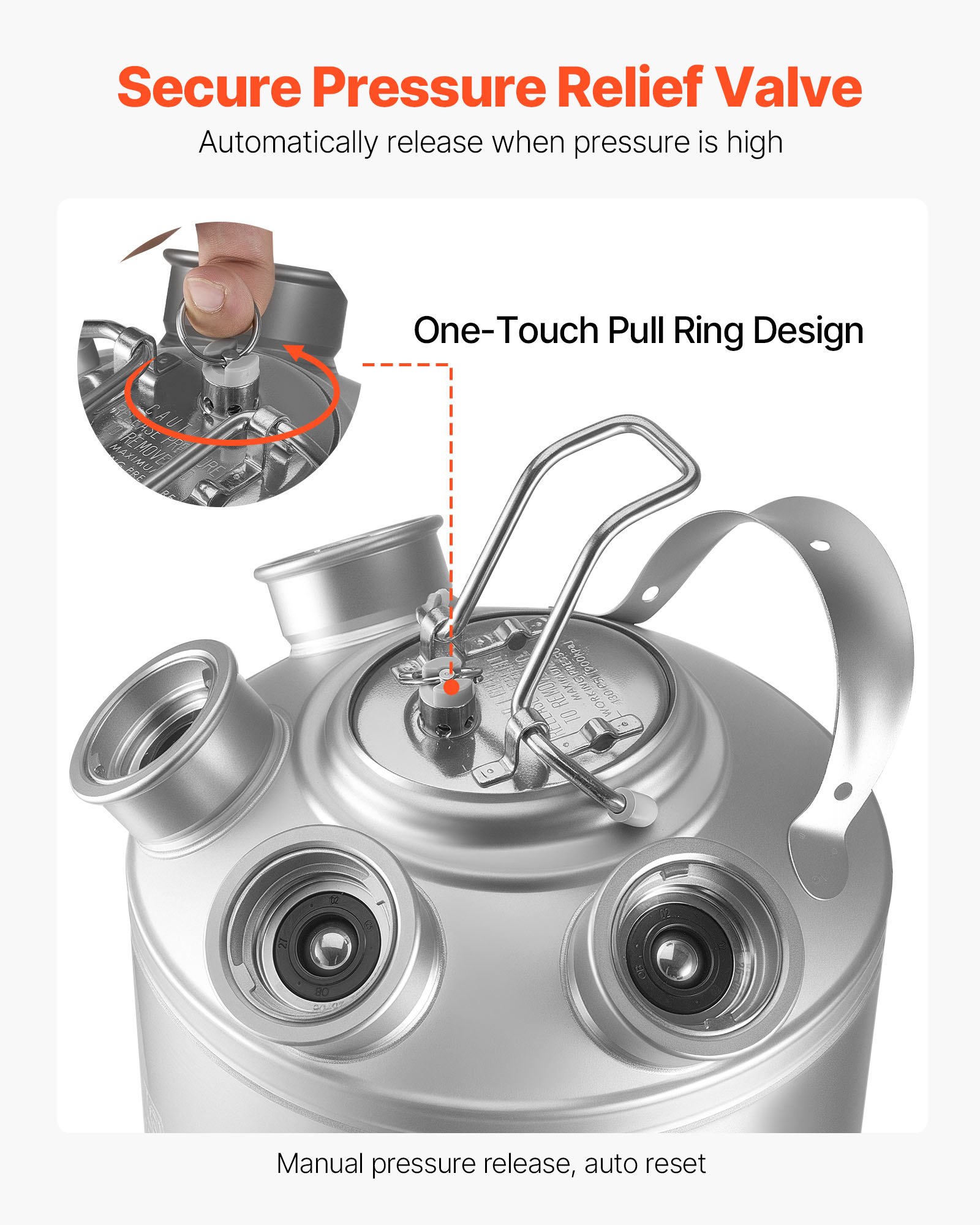 VEVOR Cleaning Keg, 5 Gallon/19L Keg Line Cleaning Kit with 4 D Coupler Connections & Rubber Base, Beer Lines Cleaner Used for Beer Line Cleaning, 304 Stainless Steel Kegerator Beers Lines Cleaner Kit