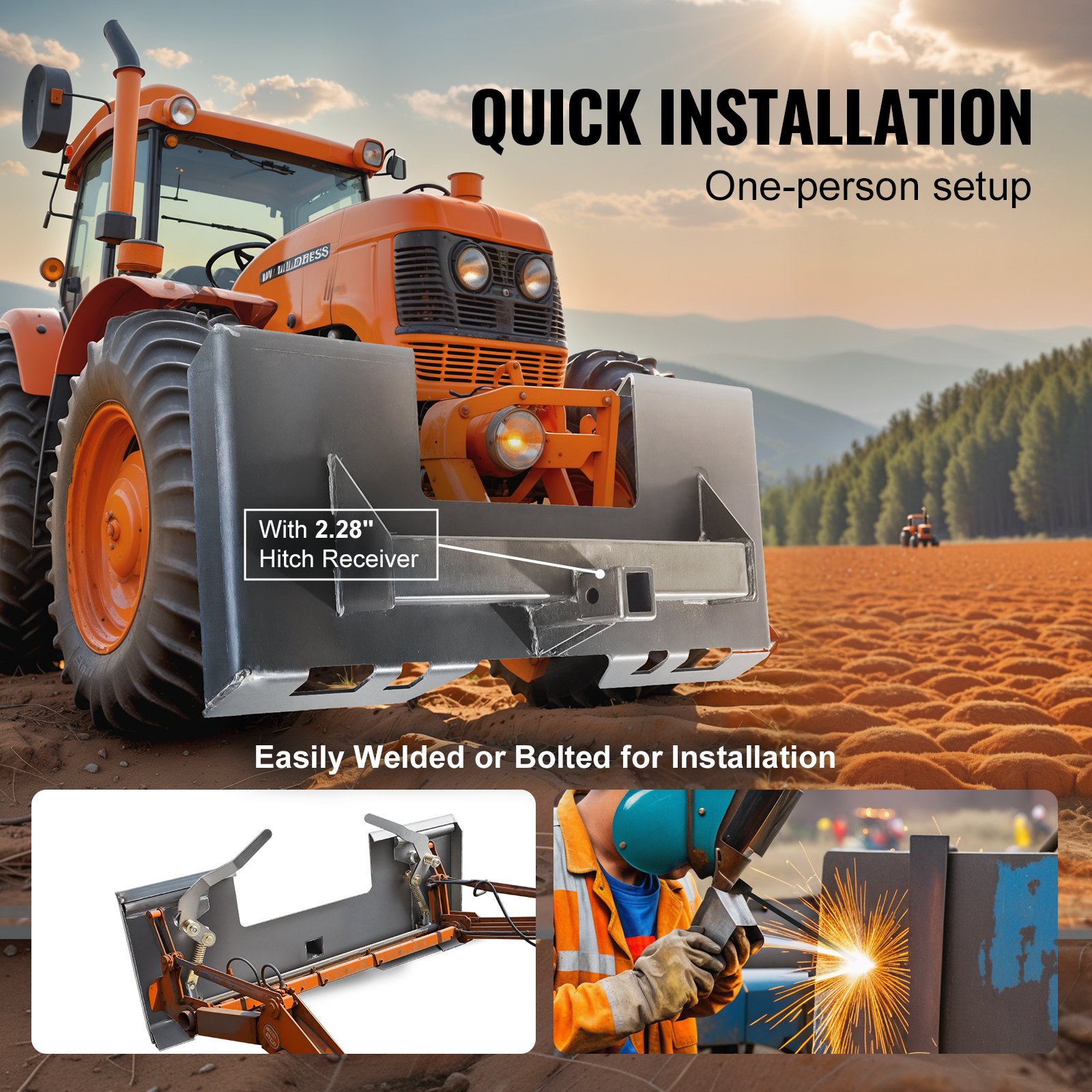 VEVOR Skid Steer Attachment Plate, 1/4" Thick Skid Steer Mount Plate with 2.28" Hitch Receiver, 3000 LBS Quick Attachment Loader Plates, Compatible with Deere, Kubota, Bobcat, Mahindra Steer, Tractor