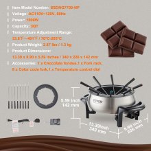 VEVOR Electric Fondue Pot Set for Cheese & Chocolate, 3 Quart Chocolate Melting Warmer, Stainless Steel Fondue Maker with Temperature Control and 8 Forks, for Hors d'Oeuvres, Entrees, and Desserts