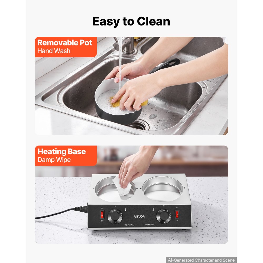 VEVOR Chocolate Melting Pot - 2 x 1 QT Pots, 86℉ - 185℉ Choc Warm Machine, 80W Even Cheese Melter, 2 Knobs Temp Control, 2 Ceramic Coated Pots, Electric Warmer for Mulled Milk Candy, Commercial & Home